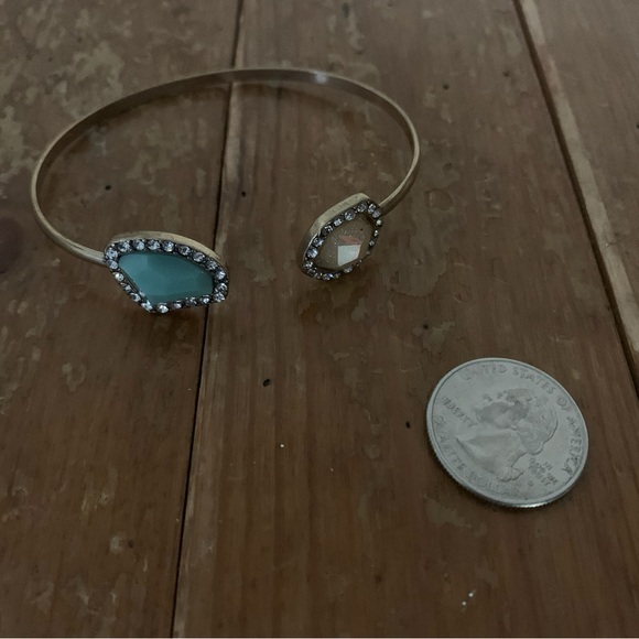 1968 Gold Tone Bangle with Green and Peach Stones - Picture 4 of 6